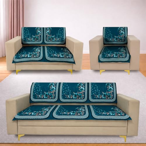 Image of Homerz 'Brooklyn Series' Premium Sofa Cover | Quilted Floral Design | Non-Slip Washable Sofa Protector | Soft Anti Slip Fabric (Teal, 6 (3+2+1) Seater, Seat Cover with Backrest)