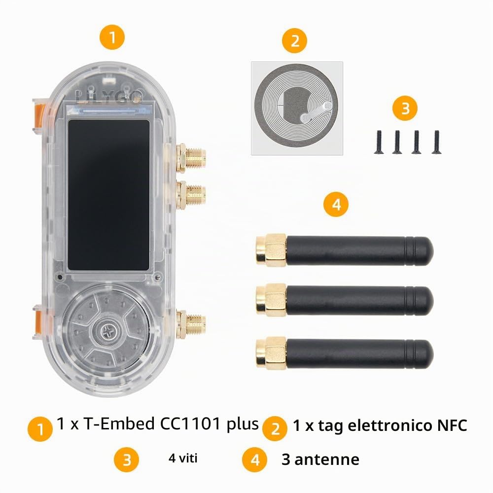 LILYGO T-Embed CC1101 Plus ESP32-S3 Scheda di sviluppo con microfono TTGO con LCD TFT IPS ST7789V da 1,9 pollici, antenna esterna, versione trasparente