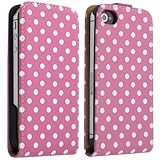 N MARKET Pink and White Polka Dot Pattern Magnet Flip Hard Leather Case for Apple iPhone 4S / 4 (AT&T, Verizon, Sprint)