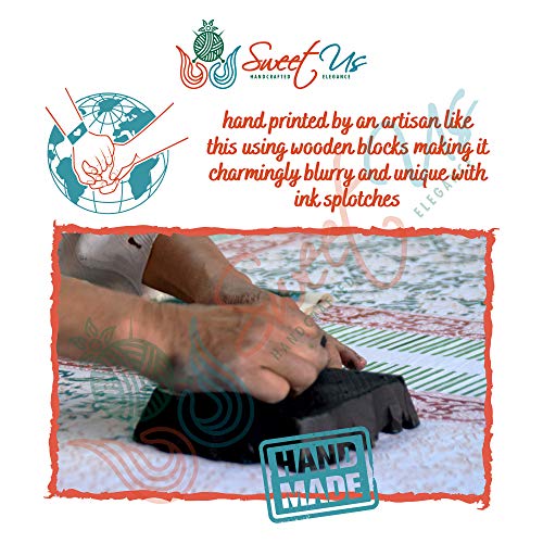 Sweet Us Block Print Tablecloth For Rectangle Tables 70X102 Beige Gold Red Blue Black Floral Paisley Elephant Cotton Kitchen, Dining Linen #TOP1