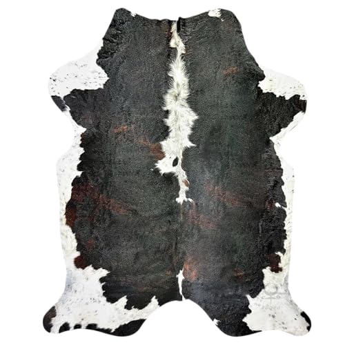 rodeo Genuine Cowhide Rug - Real Cow Hide Rug Large for Living Room & Bedroom - Western Rugs for a Natural Western Home Decor Ambiance - Rustic Cow Print Carpet Decor - 5x6 ft, Dark Tricolor