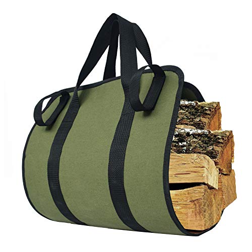 Unistrengh Firewood Log Carrier Heavy Duty Durable Tote Bag For Wood - Self Standing Design With Padded Handles - Large Capacity For Fireplace, Beach And Groceries (Green) #TOP1