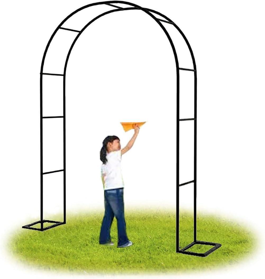 Outdoor Metal Arch Garden Arbor with Base 140Cm 180Cm 240Cm 300Cm Wide Black Trellis Various Archway Flowers Climbing Plant Lawn Backyard,White,W3M*H2.2M