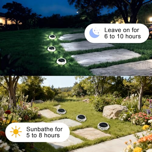 Solar Ground Lights Outdoor, 6 Pack Solar Garden Lights IP65 Waterproof, 8 Bright LEDs Decking Lighting with 600mAh Battery for Garden Lawn Patio Yard Landscape (Cool White) - Image 3
