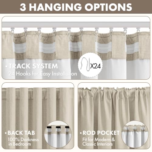 MIULEE 100% Blackout Linen Curtains for Bedroom 40W x 84L Light Oatmeal — view 5