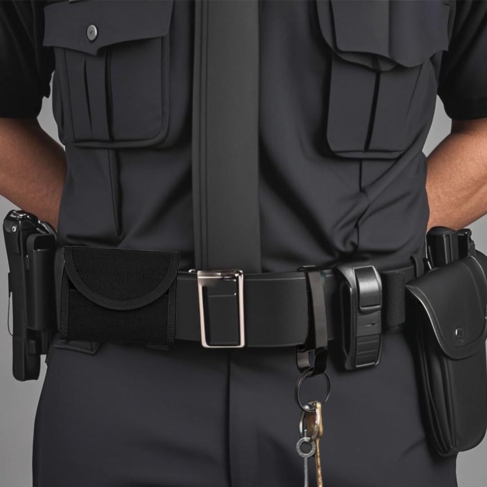 Tactical Glove Pouch+Key Holder for Duty Belt, Folded Double Latex Disposable Glove Holder Police Security Firefighter EMS EMT Paramedic First Responders Belt Accessories Key Clip (Black 1Set)