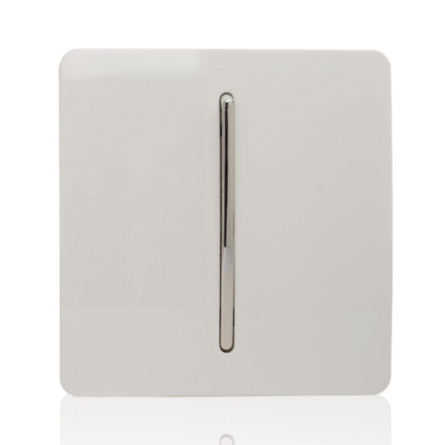 Trendi 1 Gang 2 Way 240V Screwless Raised Front Plate Plastic Artistic Modern Glossy 10 Amp Chrome Rocker Single Electrical Wall Light Switch Ice White - ART-SS2WH