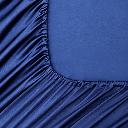 Oaysa Silk Satin Duvet Cover Twin, Hypoallergenic Luxury Navy Blue Duvet Cover Zipper Closure With Ties - 1 Duvet Cover 1 Fitted Sheet And Pillowcase Set #TOP4
