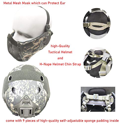 Tactical Airsoft Fast Helmet Pj Type And Metal Mesh Guard Foldable Double Straps Protect Ear Acu #TOP3