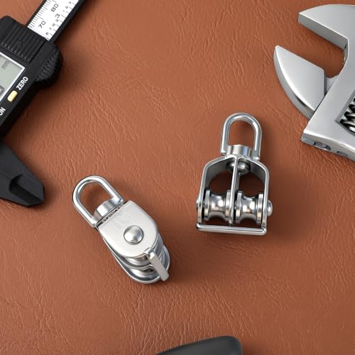 2 Pack M15 Double Sheave Pulley Block, 304 Stainless Steel Lifting Crane Swivel Hook Wire Rope Hanging Wire Towing Wheel