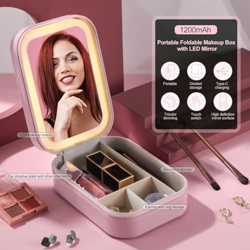 Image of Makeup Vanity Mirror with LED Light | Trifold Touch Screen Mirror with 3X /2X Magnification | 180 Rotation | USB Rechargeable with Storage Base - (Multi)