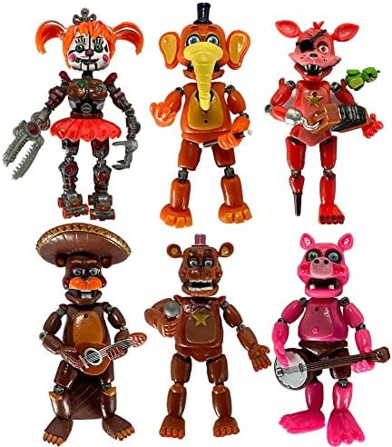 Jiumaocleu 6 PCS Five Nights Game Figures 5.5in Luminous Bear Foxy Sister Location Horror Action FNAF Figures Movable Joints for Kids Birthday Halloween