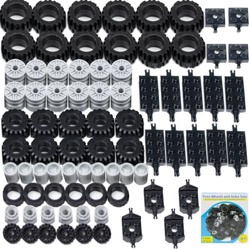 Lot de 80 pièces de rechange techniques, roues, pneus, kit de jantes et d'essieux, compatibles avec les kits techniques, kit de roues - Idéal pour les projets de construction et les constructions de