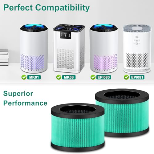 Image of 2 Pack MK01 MK06 Air Filter Replacement Compatible with Aroeve MK01 MK06, ToLife TZ-K1 and Kloudi DH-JH01 Filter, Pet Dander Version, Green