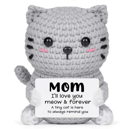 AceThrills Mom Gifts, Birthday Gifts for Mom from Daughter Son, Handmade Emotional Positive Mini Crochet Cat