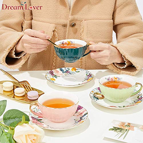 A-SZCXTOP Porcelain Tea Cup,Espresso Coffee Mugs Set of 2(8 oz) with Saucers and Spoons Gift Box,European Royal Couple Coffee Cup Set,China Porcelain Tea Set - Thumbnail 6
