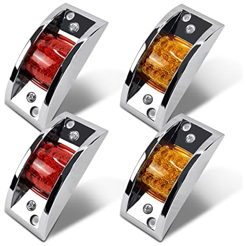YOMTOVM Sealed Side Marker Clearance Light Chrome Mount LED Trailer Tail Light for Truck, Trailers, Travel trailers, Golf Cart, 2 Amber + 2 Red Cover