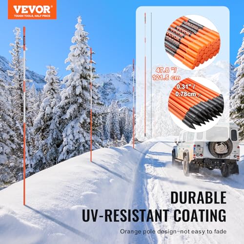 VEVOR 30er-Set Schneestangen 47,8 Zoll (121,5 cm) Auffahrtstangen orange UV-beständige Beschichtung Reflektierende Einfahrtsmarkierung Inkl. 1 Paar Schutzhandschuhe und 1 extralangen Stahlbohrer