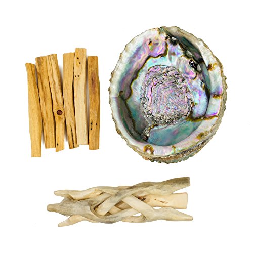 Premium Abalone Shell With Natural Wooden Tripod Stand And 6 Palo Santo Sticks #TOP2