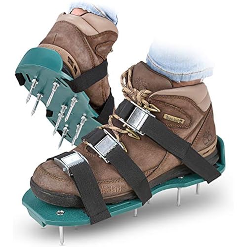 Abco Tech Lawn Aerator Shoes for Grass - Yard Aeration Tool with 3 Adjustable Straps and Heavy-Duty Metal Buckles - Aerating Shoes for Lawn Care, Grass Health, and Soil Ventilation