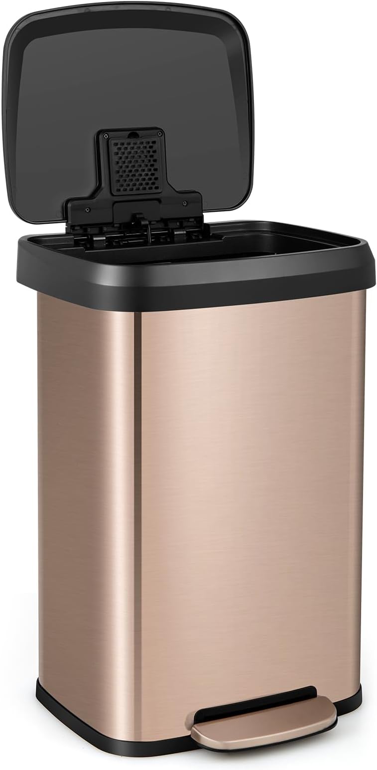 Giantex 50L Step Trash Can, Stainless Steel Garbage Bin with Soft Close