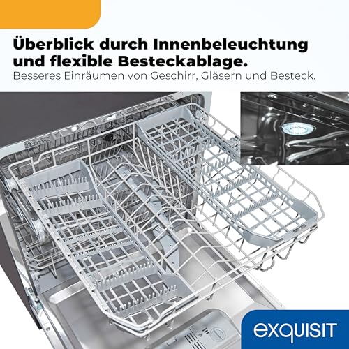Exquisit Tischgeschirrspüler | 8 Maßgedecke, Energieklasse D, 49 dB Geräusch | 7 Programme, Extra-Trocknung, Selbstreinigung, Startzeitverzögerung, Door Open, Innenbeleuchtung | GSP5508-030D schwarz