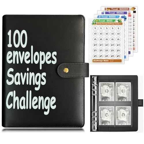 Money Saving Challenge Binder with Cash Envelopes (Black)