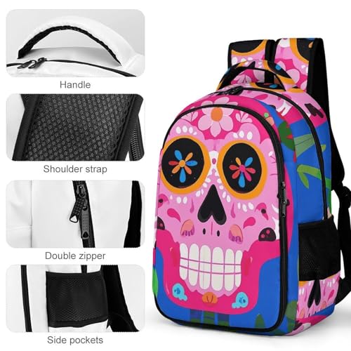 Backpack for Travel, Sugar Skull Flower Print Modern Backpack Shoulder Bag with Adjustable Straps, Side Pockets & Reinforced Bottom4