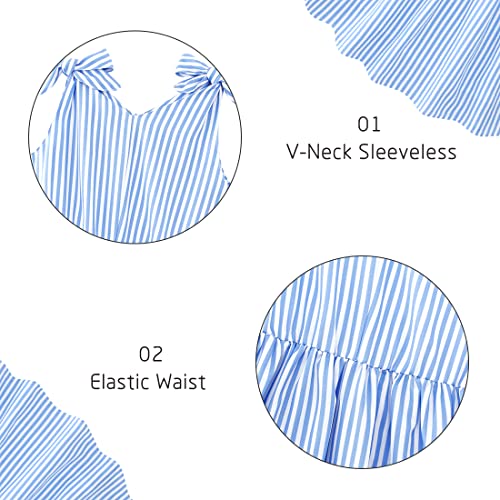 Enlifety Little Girls Dresses Size 5 6 Bowknot Strap Summer Sundress Kids Sleeveless Blue Striped Dress For Party Beach Back To School Holiday #TOP6