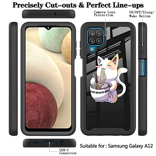 Xgwwqh Compatible With Galaxy A12 Case Kawaii Anime Cat For Women Girls Design Full-Body Dual Layer Rugged Shockproof Bumper Heavy-Duty Protective Cover For Galaxy A12 #TOP7