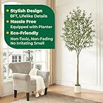 8FT Artificial Olive Tree Indoor with Pot - Realistic Wood Trunk & Fruits, Extra Large Faux Plant for Home Office Décor, Tall Fake Olive Tree 8-Foot with Moss White Planter - Image 2