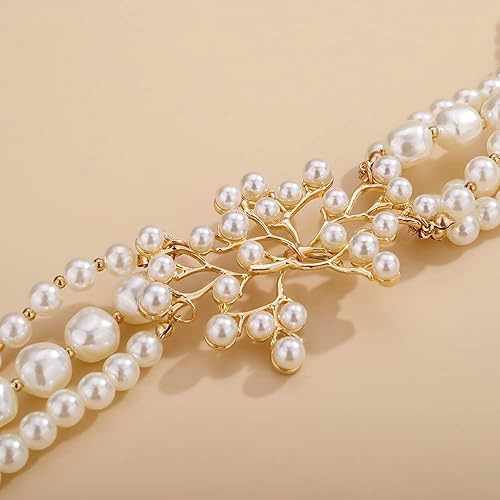 Miniatura 4 de Aimimier Conjunto de gargantilla de perlas sintéticas multicapa de los años 20 con pendientes, Perla, aleación