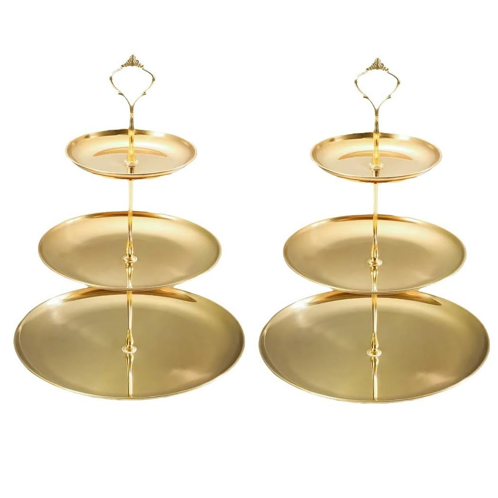 IJSDNVJNDX Stainless Steel Multi-Layer Tray Dessert Plate Fruit Plate Snack Plate Display Plate Cupcake Rack Gold
