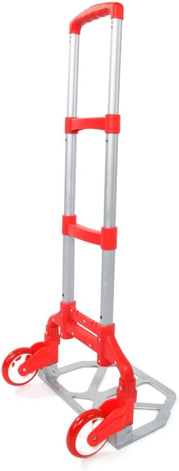 165lbs Capacity Aluminum Folding Hand Truck, Portable Luggage Hand Cart with 2 Wheels Telescoping Assisted Hand Truck with Rope, Red