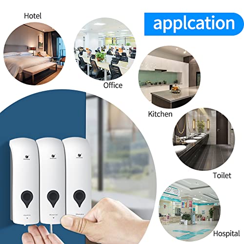 Triple Shower Gel Dispenser Shampoo and Conditioner Dispenser Wall Mounted No Drill Lotion Container 3 in 1 Liquid Pump Soap Dispenser Bathroom for Home Hotel White 300ML×3 - Image 3