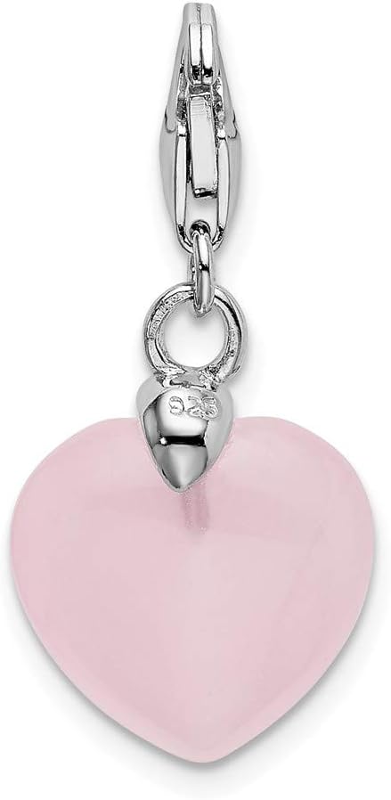 Solid 925 Sterling Silver Rose Quartz Heart Lobster Clasp Charm