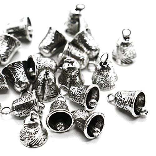WEFOO Pack of 20 Antique Silver Tone Jingle Bell Charms Pendants for Jewelry Making
