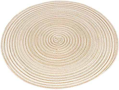 MUKCHAP Set of 10 Beige Cotton Placemats, 37.5cm Heat Insulation Round Cotton Table Mats, Round Braided Woven Placemats for Party, Kitchen, Dining Room