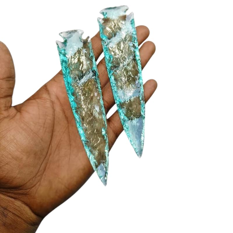 Rare Blue Aqua Obsidian Crystal Gamestone Glass Arrow Head Handmade Arrow Gifted Crystal Obsidian Arrow Heads 5.5-6" Inches