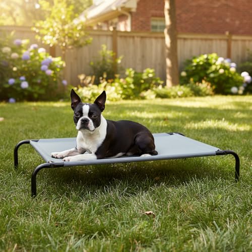 Amazon Basics Chien Lit surélevé et rafraîchissant pour animaux de compagnie, Fer, L taille, Gris, 130 x 80 x 19 cm – vue 8