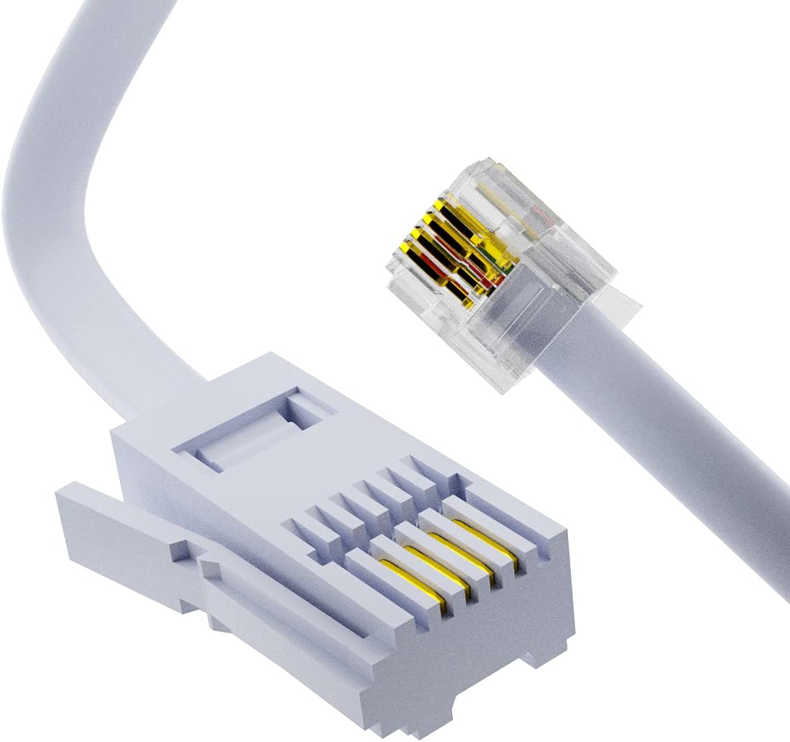ASNQ BT Telephone to RJ11 Cable Long 2m - BT cable 4 Pin Wire 6P4C ADSL Modem Phone Plug Male Broadband Cable, Extension Lead for Landline, Modem, Fax, Dial-up White