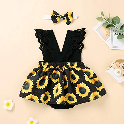 Baby Girls Romper Dress V-Neck Backless Lace Sunflowers Bodysuit Princess Dresses with Headband Infant Carnival Clothes3