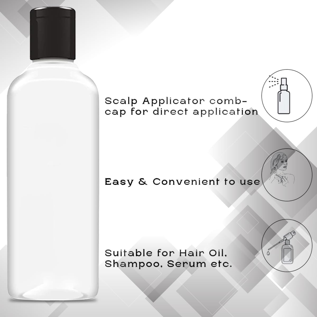 MADHYA Polyvinyl Chloride 200ml Squeeze Bottle with Flip Top Cap, Empty BPA-Free Refillable Container For Shampoo, Lotions, Liquid Cosmetic Travel Size Transparent Bottle, Black Flip-Top, Set of 24 4