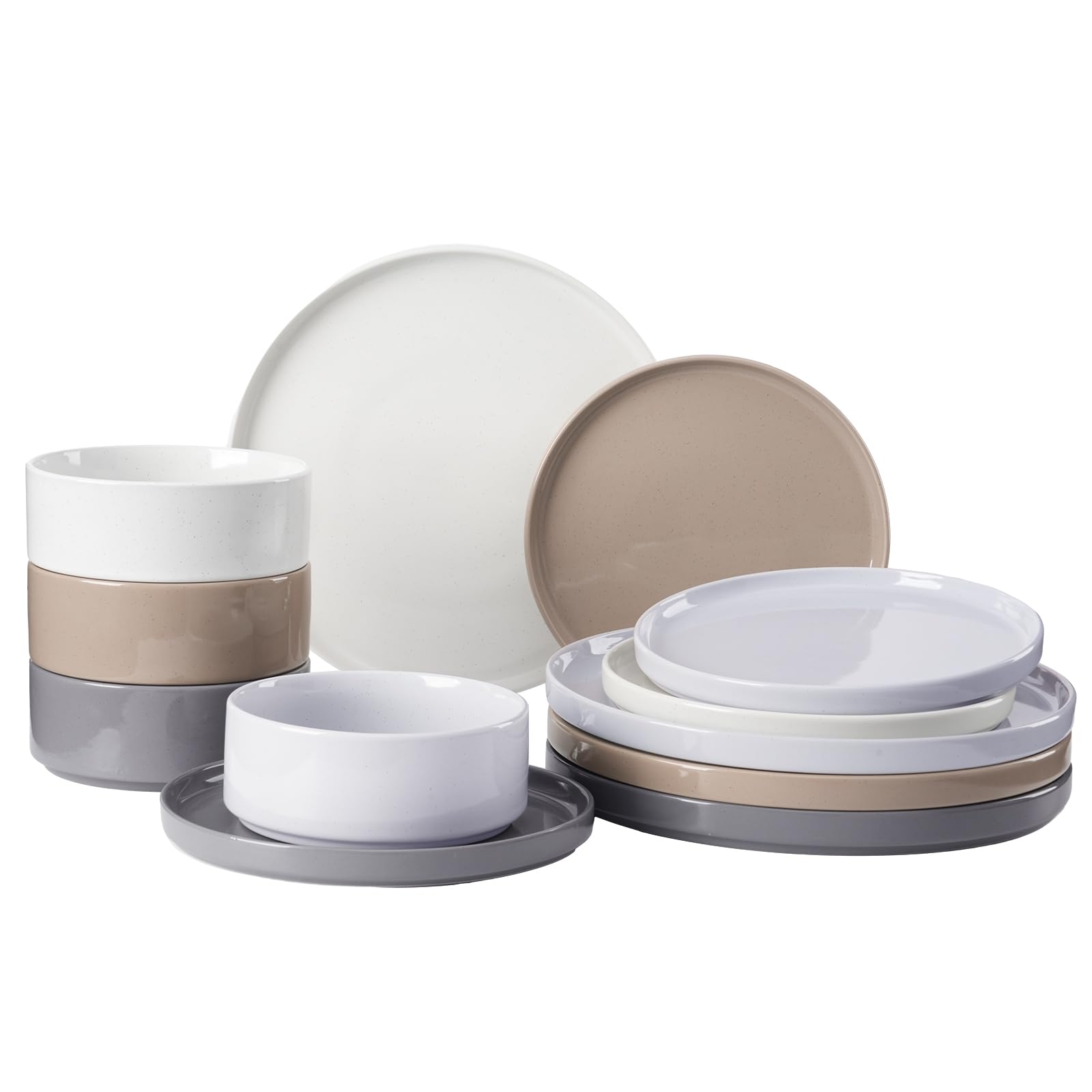 Richmount Nebula Plates and Bowls Set, 12PC Speckled Stoneware Plate Set, Scratch Resistant Dinnerware Sets, Dishwasher & Microwave Safe, Dining Plates and Bowls Sets, Multi-Color โ image 1