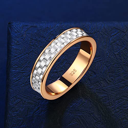 Sweetjew Mens Wedding Band Hammered 925 Sterling Silver Rings Rose Gold Engagement Rings For Men 5Mm Promise Rings For Him Size 13 #TOP4