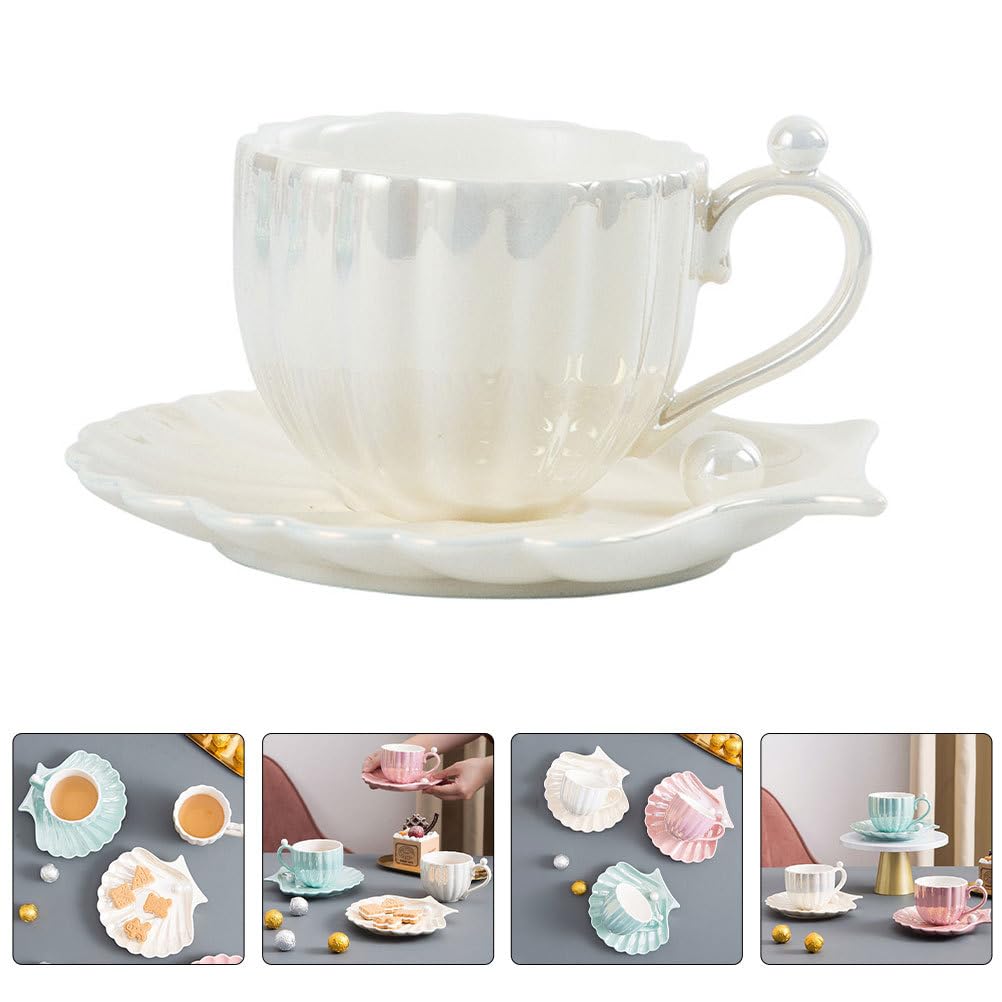 DOITOOL Kaffeebecher Mit Untertasse Aus Keramik Weiße Perlmutt Tasse Für Kaffee Und Tee 4 Zoll Espressotasse Mit Stabilem Design Für Haushalt Und Büro