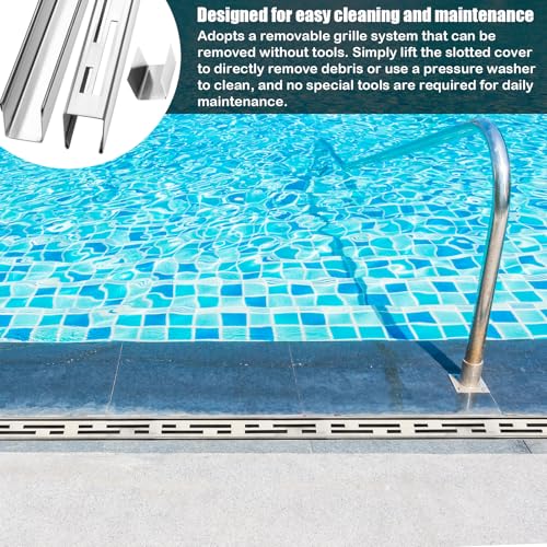 Otoolling 2 Pack Pool Deck Drain 1.25-inch W x 4-feet L, Outdoor Deck Drainage System 304 Stainless Steel with Coupling, Channel Drain for Integrated Grate/Concrete/Paver/Patios/Walkways (Silver) by Otoolling - Used condition - Image 6