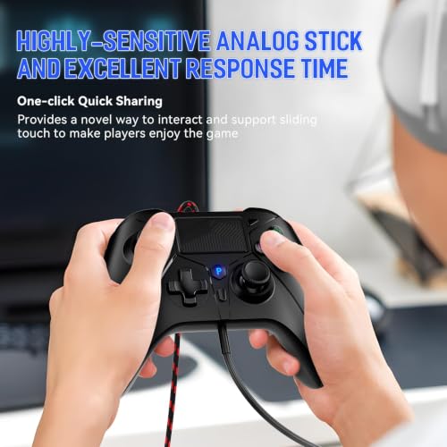 Image of Gamrombo Wired Controller for PS5 Controller, Gaming Controllers for PlayStation 5 / PS5, PS4, PC, Support Turbo, Marco, 3.5mm Audio Jack - Black