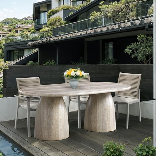 Image of Meridian Furniture 702Travertine-T Cosenza Collection Art Deco 78 inch Indoor /Outdoor Concrete Dining Table with Travertine Finish, 78 inch W x 44.5 inch D x 30 inch H