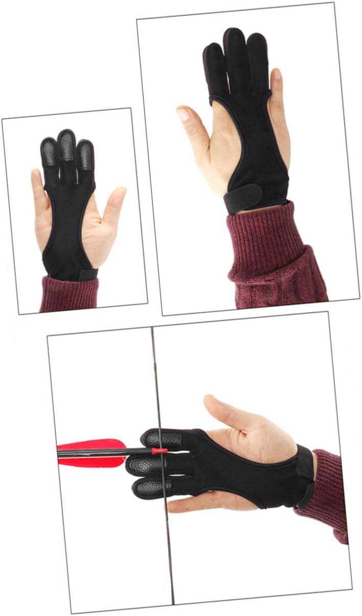 XL Cowhide Archery Glove Three Finger Protective Cover Bow Arrow Accessory Stretch Cotton Finger Guards for Shooting Practice Outdoors